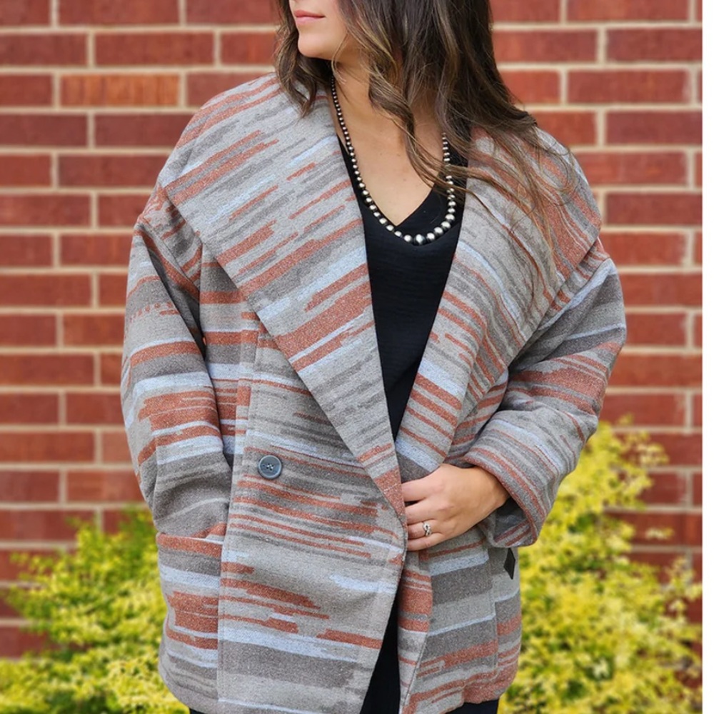 STS Ranchwear Rust and Gray Patterned Open Front Jacket - Picture 2 of 7